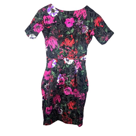 ASOS Petite Jacquard Floral Black & Pink Brocade Dress with Pockets Size 00 - Picture 2 of 9